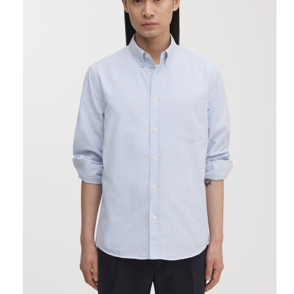 ASKET The Oxford Shirt Small Long Blue Stripe Button Down Organic Preppy Minimal - Picture 1 of 14